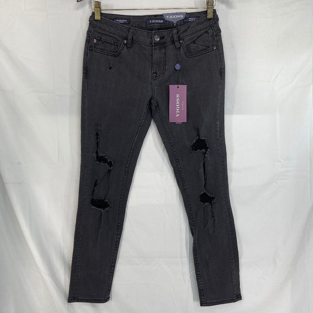 NWT Vigoss The Thompson Tomboy Distressed Jeans Size 26 x 25 Dark Gray Wash